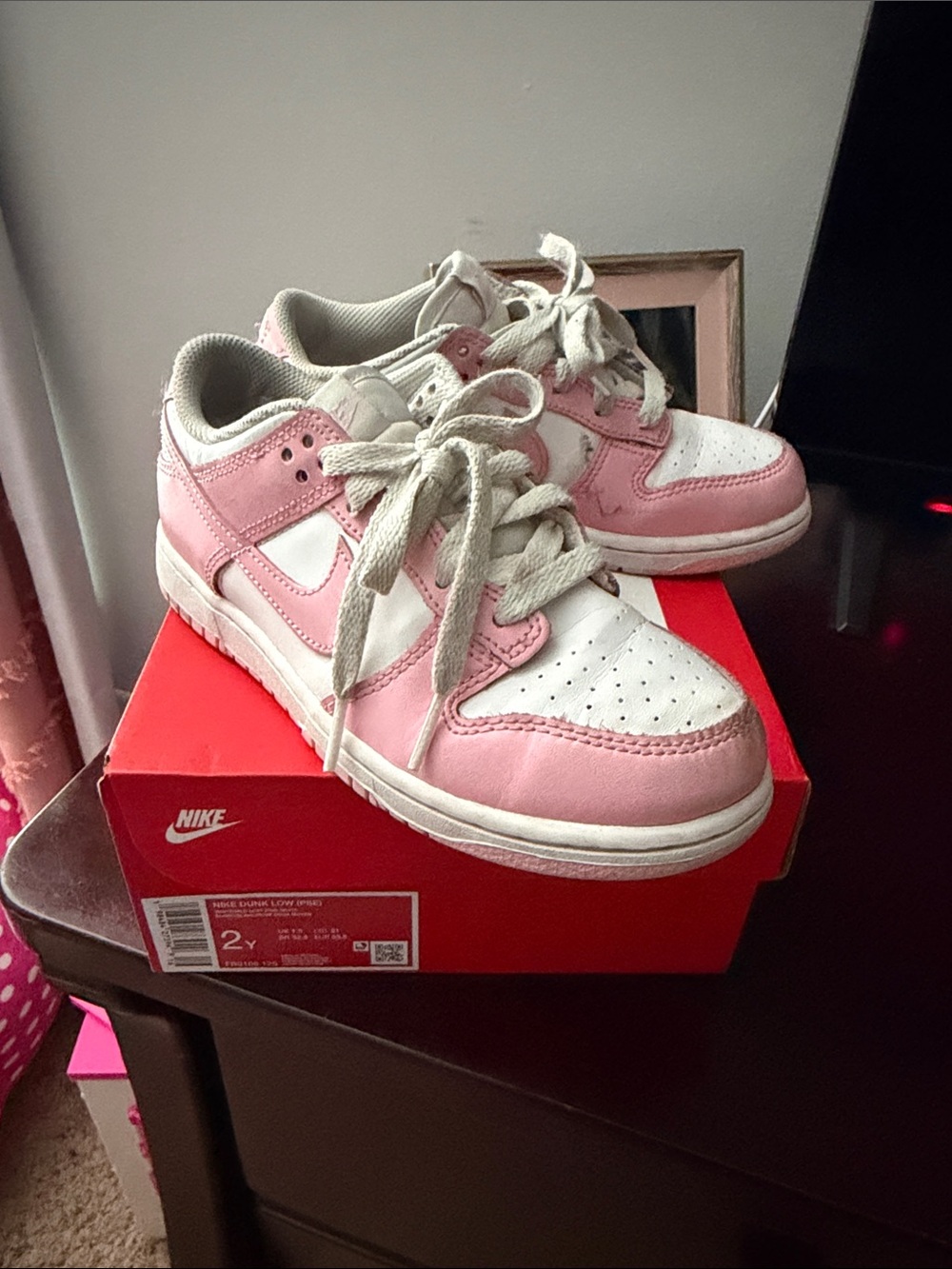 Nike Kids Pink and White Low-Top Sneakers